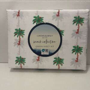 Cynthia Rowley Beach Collection Bows on Palm Trees Queen Size Sheet Set